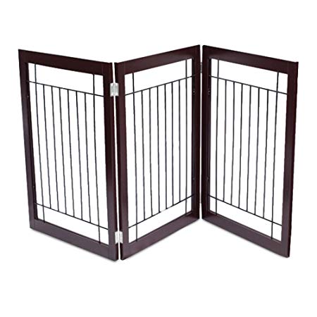 Internet’s Best Traditional Wire Dog Gate | 3 Panel | 30 Inch Tall Pet Puppy Safety Fence | Fully Assembled | Durable MDF | Folding Z Shape Indoor Doorway Hall Stairs Free Standing | Espresso