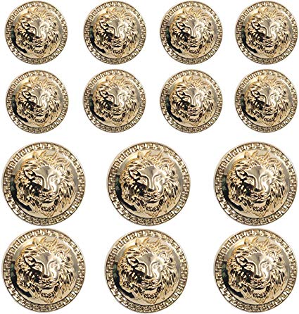 14 Pieces Gold Vintage Antique Metal Blazer Button Set - 3D Lion Head - for Blazer, Suits, Sport Coat, Uniform, Jacket 17mm 23mm