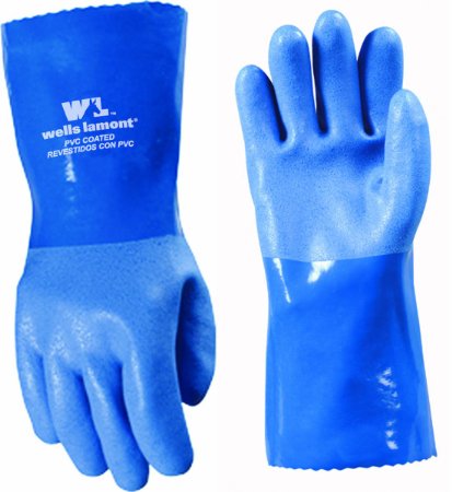 Wells Lamont 174L Heavy Duty PVC Coated Work Gloves with Gauntlet Cuff and Cotton Lining Large Blue