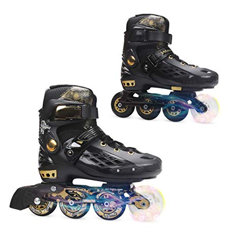 YF YOUFU Adjustable Inline Skates for Boys/Girls/Kids and Adults, Roller Skate with Triple Protection, Front Foot Shield, Hard and Strong PU Wheels, Light-up Wheel on Front for Men, Women