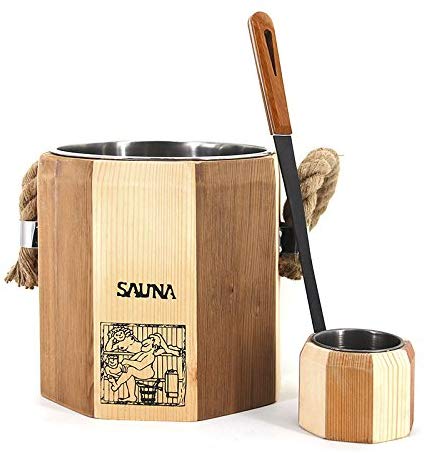 ALEKO WZ04 Wooden Bucket and Ladle for Sauna Handcrafted from Pine