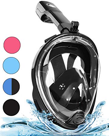 PINKULL Full Face Snorkel Mask - 180°Panoramic Full Face Design with Larger Viewing Area & Easier Breathing, Easily Adjustable & Anti-Fog Anti-Leak Snorkeling Set with Camera Mount for Adults & Kids
