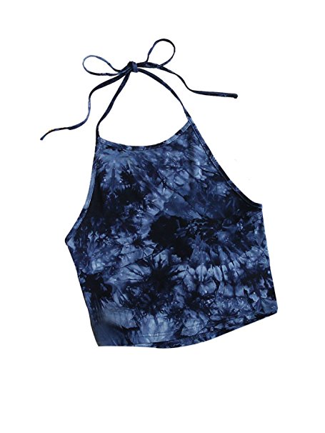 ROMWE Women's Casual Tie Dye Sleeveless Vest Halter Cami Tank Top