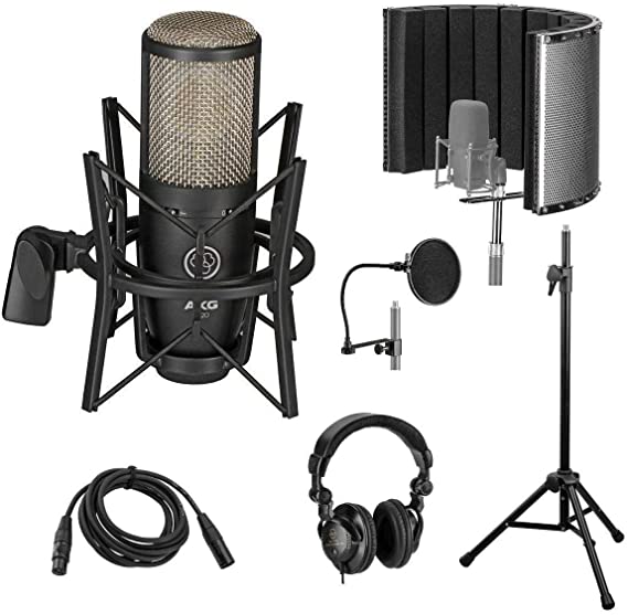 AKG Acoustics Project Studio P220 Large Diaphragm Condenser Microphone with Vocal Recording Setup Kit