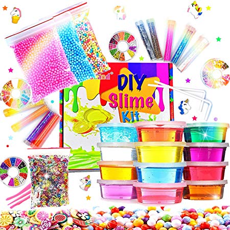 DIY Fluffy Slime Kit Crystal Slime Set for Girls Boys Toys Kids Art Craft aged 6  (12 colors)