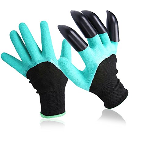 Best Pair Of Garden Genie Gloves By OBM: Heavy-Duty Weatherproof & Breathable Hand Protection For Landscaping Planting Digging Composting & Pruning Thorny Roses-Unisex & One Size-With Right Hand Claws