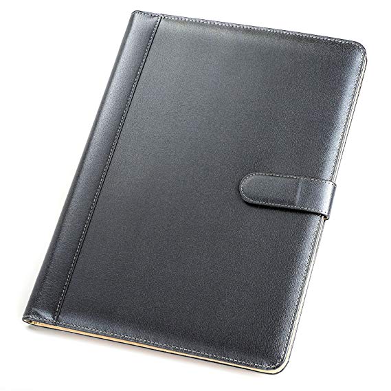 Padfolio Business/Resume Portfolio, AHGXG Leather Folder with Clipboard Document Organizer with Paper Clip, Legal Writing Pad, Pen Holder, Magnetic Closure and Pockets Contrast Stitch for Interview