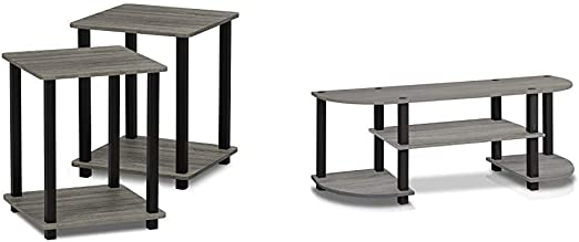 FURINNO Simplistic End Table, French Oak Grey/Black & Turn-S-Tube TV Entertainment Center, French Oak Grey