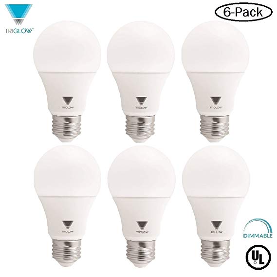 TriGlow T951324-6 LED Dimmable 60 Watt Equivalent Warm White A19 Light Bulbs (Cool White, 6-Pack)