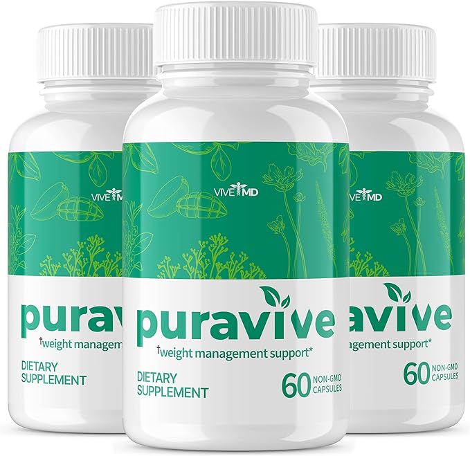 VIVE MD Puravive Premium Weight Management Capsules - Advanced Formula with 60 Non-GMO Capsules - Featuring Garcinia Cambogia, Mango Fruit Powder, and Raspberry Ketones Extract (3-Pack)