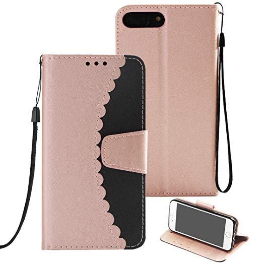 iPhone 8 Plus Case, iPhone 7 Plus Case, Etubby [Wallet Stand] PU Leather Wallet Flip Protective Case with Card Slots and Wrist Strap for iPhone 7 Plus (2016) & iPhone 8 Plus (2017) 5.5" - Rose Gold