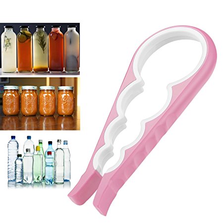 Flexzion Jar Bottle Opener with Handy Grip For Tight Lids Caps - Ideal For Hard to Open Jars, Seniors, Elderly, Arthritis, Weak Hands Easy Manual Jar Opener Tool Rubber Gripper Kitchen Gadget (Pink)