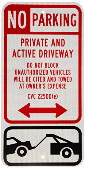 SmartSign 3M High Intensity Grade Reflective Sign, Legend"No Parking - Private and Active Driveway" with Graphic, 24" high x 12" wide, Black/Red on White
