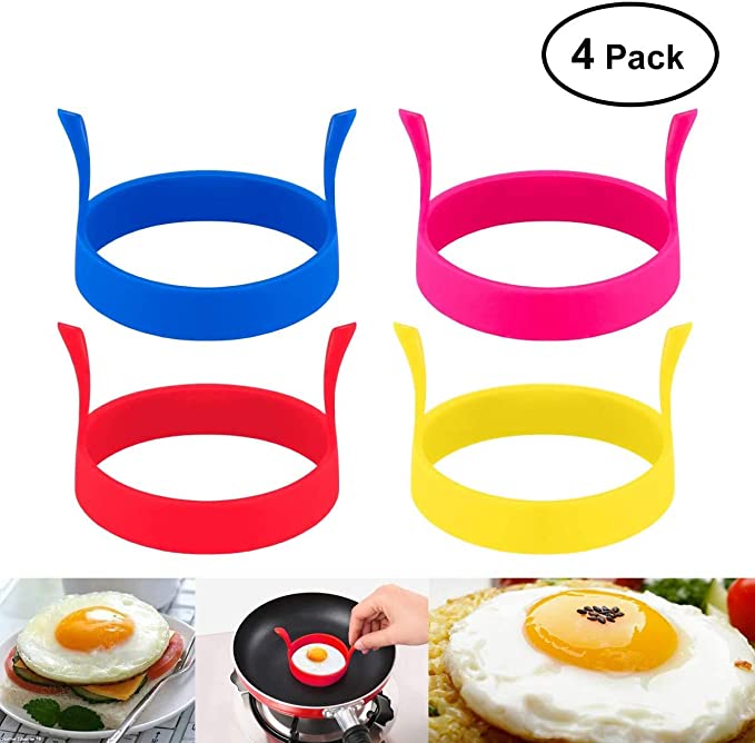 4 Pack Nonstick Silicone Egg Ring Pancake Mold, Round Egg Rings Mold,for Fried Eggs, Pancakes, Omelettes, Crumpets