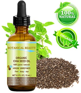 ORGANIC CHIA SEED OIL. 100% Pure / Natural / Undiluted / Cold Pressed Carrier Oil for Skin, Hair, Lip and Nail Care. “A remarkable and stable source of omega-3,6,9, B-vitamins and minerals.” 0.5 fl. oz -15 ml.