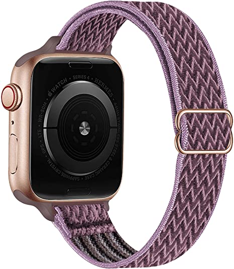 GBPOOT Slim Stretchy Solo Loop Compatible with Apple Watch Bands 38mm 40mm 42mm 44mm,Adjustable Nylon Braided Sport Strap Wave Elastic Wristband for iWatch Series SE/6/5/4/3/2/1