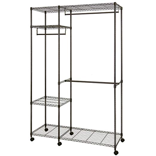 Lifewit Free-Standing Closet Garment Rack Heavy Duty Clothes Wardrobe with Adjustable Legs Clothes Rack Closet Storage Organizer with Hanger Bar Silver