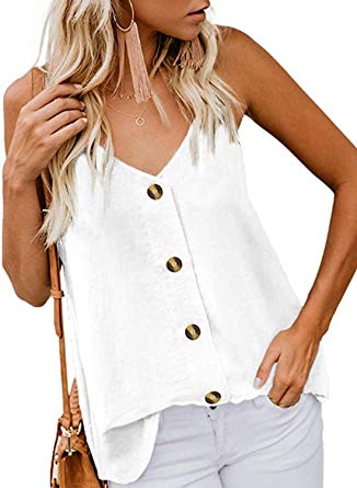 jonivey Women's Button Down V Neck Strappy Cami Tank Tops Casual Sleeveless Blouses Vest