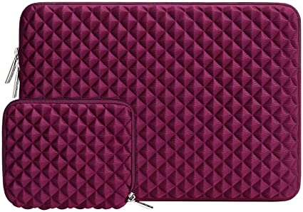 MOSISO Laptop Sleeve Compatible with 13-13.3 inch MacBook Pro, MacBook Air, Notebook Computer, Diamond Foam Neoprene Bag Cover with Small Case, Wine Red