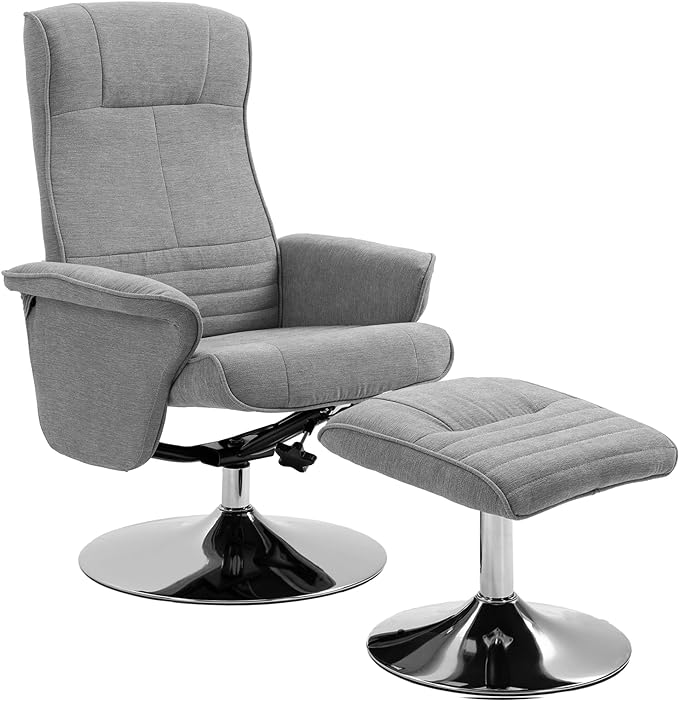 HOMCOM Fauteuil Relax, Fauteuil de Relaxation, Fauteuil inclinable 135°, pivotant 360° avec Repose-Pieds, revêtement Tissu pour Salon, Chambre, Bureau, jusqu'à 150 kg, Gris