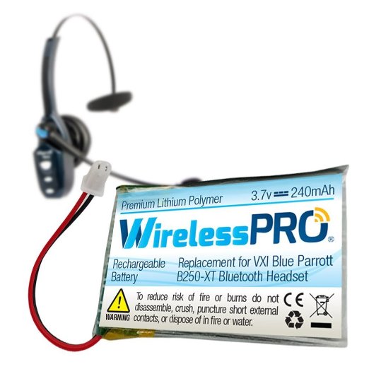 Wireless Pro® Premium Replacement Rechargeable Battery for VXI Blue Parrott B250-XT B250-XT  Wireless Bluetooth Headset Roadwarrior Blue Parrott 052030 502030 Blue Parrot PL602030