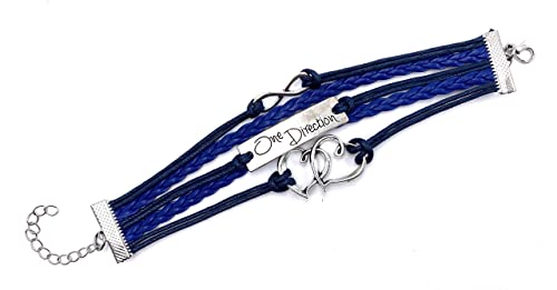 One Direction Twin Hearts Leather Charm Bracelet for Women