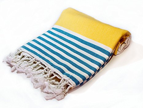 Beach Towel made of Natural Turkish Cotton (Yellow&Turquoise)