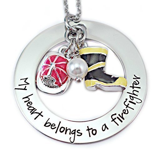 My Heart Belongs To A Firefighter Washer Necklace - Personalized Hand Stamped Jewelry