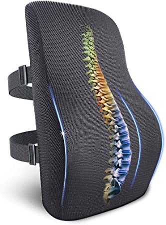 Lumbar Support for Car and Office Chair, Memory Foam Chair Back  Support Cushion with Breathable Mesh Cloth and 3D Anti-Slip Rubber Bottom, Lumbar Pillow Suitable for Home, Office and Car