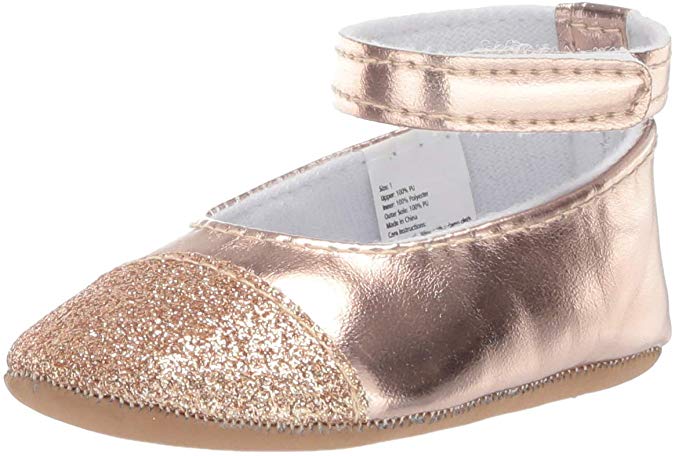 Little Me Kids Baby Girl Shoes with Velcro Straps, Rose Gold Mary Jane Flat