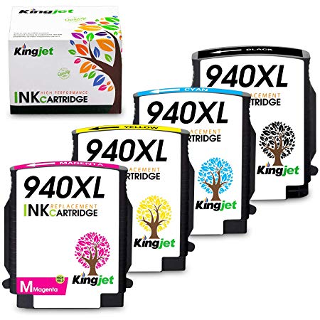 Kingjet Compatible Ink Cartridge Replacement for 940XL Work with Officejet Pro 8000, 8500, 8500a Printers, 1Set(1BK 1C 1M 1Y)