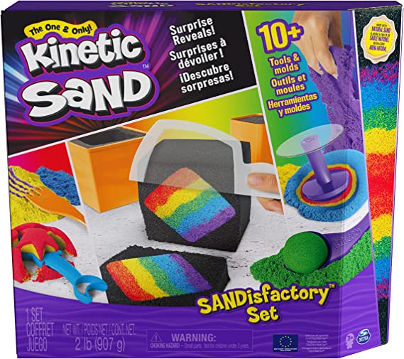 Kinetic Sand Sandisfactory Set, 2Lbs Of Colored And Black Kinetic Sand, Over 10 Tools, Made W/ Natural Sand, Play Sand Sensory Toys For Kids 3 And Up