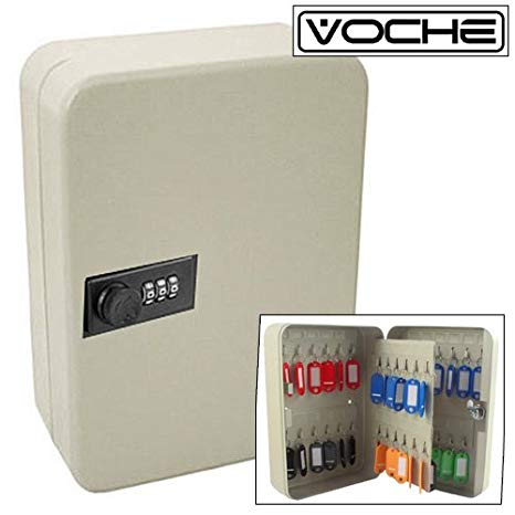 Voche® Steel Wall Mountable 48 Hook Key Safe with 3 Digit Combination Lock & Key Fobs