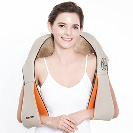 Hueplus HPM-100 Shiatsu Neck & Shoulder Massager with Heat - 3D Tension Technology Pain Relief Treatment Best for Muscle Knots and Sore Muscles at Home Office Deep Kneading Soothing Therapy Portable