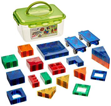 Magnetic Tiles 80 Piece 3D Building Set for Smart Kids + UPDATED Storage/Carry Case, 100% Compatible with Other Brand Blocks, Safety Certified + BONUS.