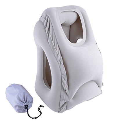 Lumsing Travel Pillow, Airplane Pillow, Neck Pillow, Inflatable Cervical Pillow, Ergonomic and Portable Bed Rest Pillow, Designed for Airplanes, Cars, Trains, Office Napping or Camping, Grey