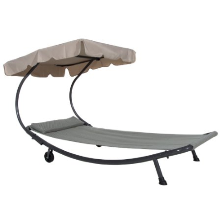 Abba Patio Outdoor Portable Single Hammock Bed Swimming Pool Chaise Lounger with Sun Shade Wheels