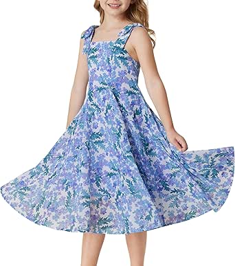 GRACE KARIN Girls Summer Floral Dress Strap Sundress Boho Square Neck Dress Size 5-12