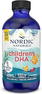 Nordic Naturals, Children's DHA, 530mg Omega-3 from Cod Liver Oil, Strawberry Flavour, with EPA and DHA, 119ml, Soy Free, Gluten Free, Non-GMO