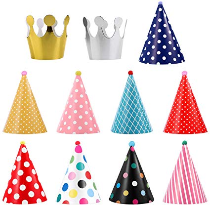 UEETEK 11pcs Pet Birthday Party Cone Paper Hats with Colorful Patterns for Pets Dogs Cats