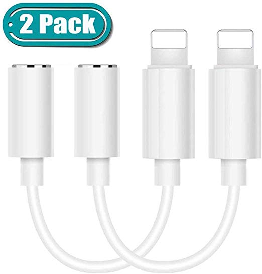 (2 Pack) Headphone Adapter for iPhone Adapter 3.5mm Jack Headset Connector Converter Headset Accessories Cable Audio Splitter Dispenser Compatible with iPhone7/7Plus /8/8 Plus/X/XR/XS/XS Max - White