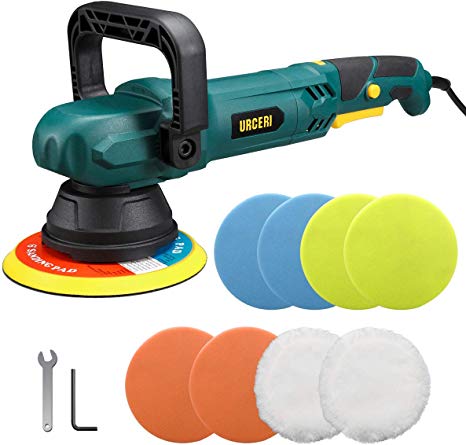 URCERI Random Orbital Polisher 9A 1100W 6000 RPM Dual Action Car Buffer Sander Waxer with Adjustable D-Handle, Powerful Motor with Variable Speeds Includes 6 Foam Pads and 2 Wool Bonnets