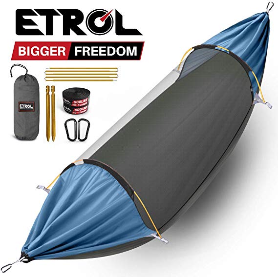 ETROL Hammock, Upgrade Camping Hammock with Mosquito Net, 3 in 1 Blackout Design Aluminium Portable Hammock Tent for Backyard, Traveling, Hiking and Other Outdoor Activities
