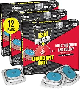 Raid Max Liquid Ant Bait; Kills Ants Where They Breed, for Indoor and Outdoor Use; 12 Bait Stations
