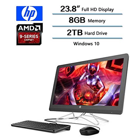 2018 HP 24 23.8" FHD IPS WLED All-in-One Desktop Computer, AMD A9-9400 Processor 2.40GHz, 8GB DDR4, 2TB HDD, Bluetooth 4.2 M.2, USB 3.0, HDMI, DVD, 802.11ac, Windows 10