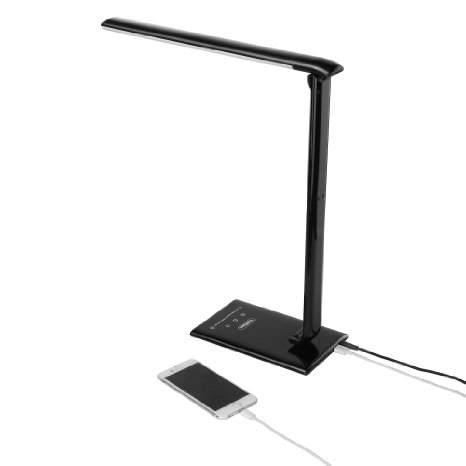 VonHaus Black Folding LED Desk Lamp with USB Charger, 7 Level Dimmer, Touch Control & Timer - College Student, Bedroom, Office, Hobby or Modern Table Lamp