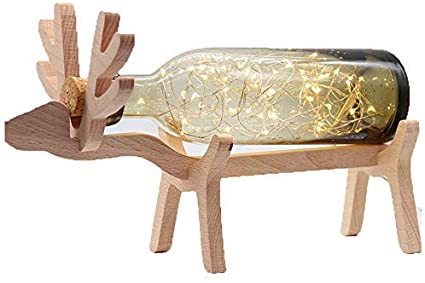 IJ INJUICY Glass Bottle LED Desk Accent Lamp with Cute Deer Design Shape Wooden Bracket for Birthday Gift,Decoration, Bedroom (B)