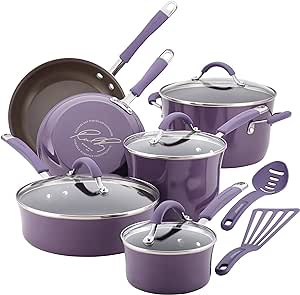 Rachael Ray Cucina Hard Porcelain Enamel Nonstick Cookware Set, 12-Piece, Lavender Purple