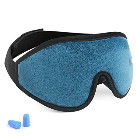 3D Sleep Mask Eye Cover for Woman and Man, 100% Blackout Lightweight and Comfortable Night Eye Mask for Sleeping, Super Soft, Adjustable, Night Blindfold Eyeshade for Travel, Shift Work, Naps (Blue)