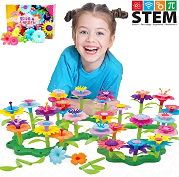 Kunmark Flower Building Toy Set, Garden Building Blocks Playset for Girls Boys, Educational Kids STEM Toys Creative - Stacking Game for Toddlers playset (98 PCS)